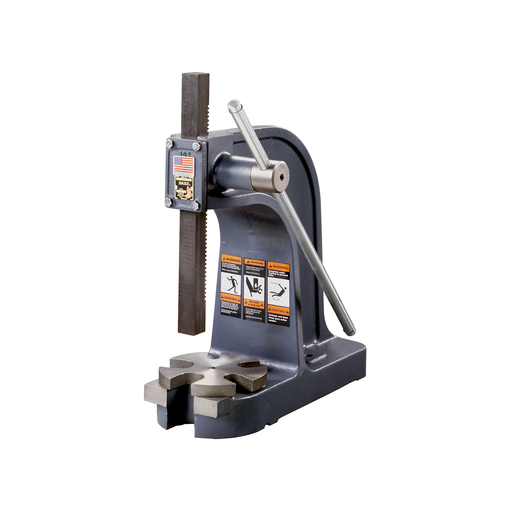 Dake, 3-ton Single Leverage Press, Continuous Force 3 Tons, Anvil Diameter 1.25 in, Arbor Press Height 19 in, Model# D-901006